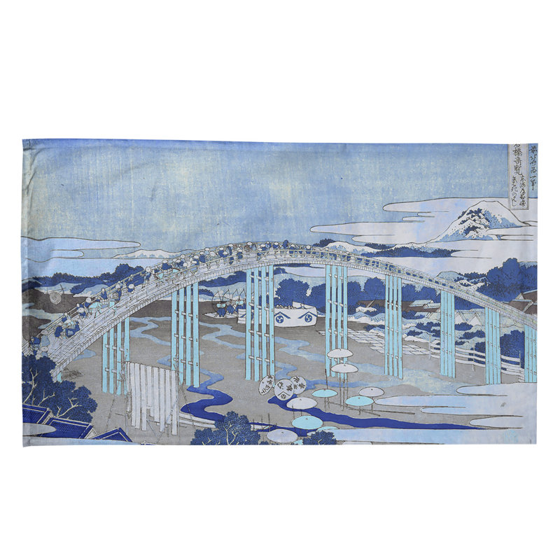 Serviette de thé japonaise bridge, Polyester sergé, Bleu pâle