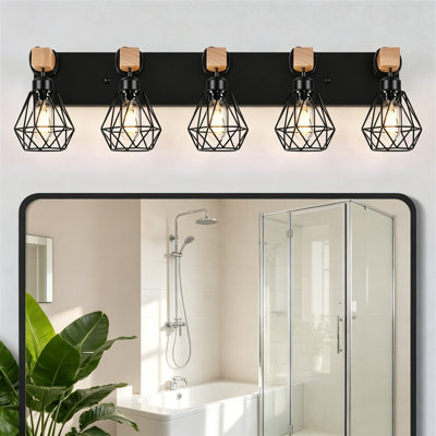 Applique murale rustique pour salle de bain industrielle en bois et en métal noir mat, luminaire de ferme pour couloir de chambre à coucher à miroir