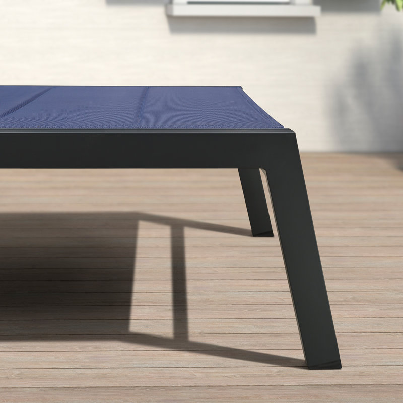 Outdoor Rust-Resistant Metal Chaise Lounge with Table, Navy Blue