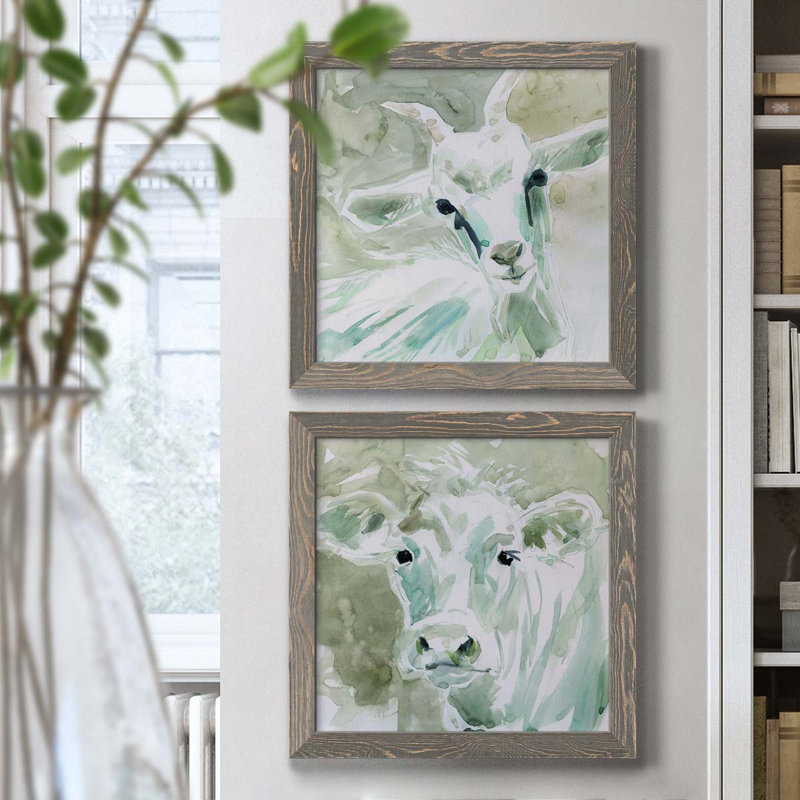 Bill E. Goat - ensemble de 2 peintures sur toile encadrées, Encadré gris, H 17 po x l 34 po x P 1,5 po