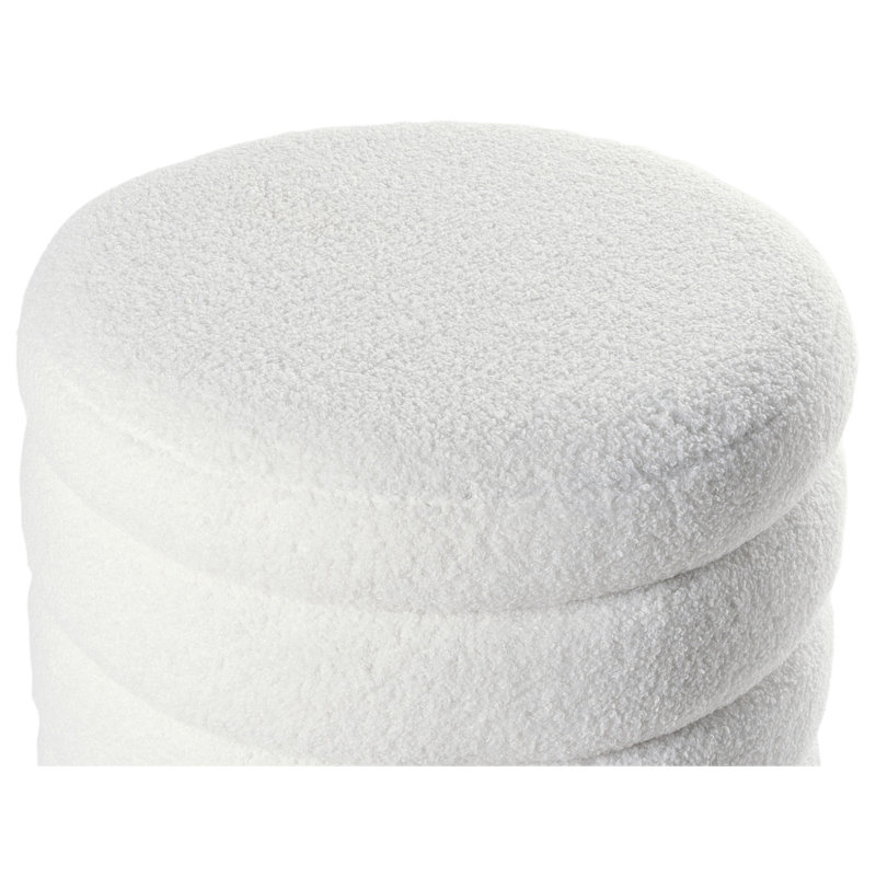 CHILLY 42cm Wide Round Pouf Ottoman, White