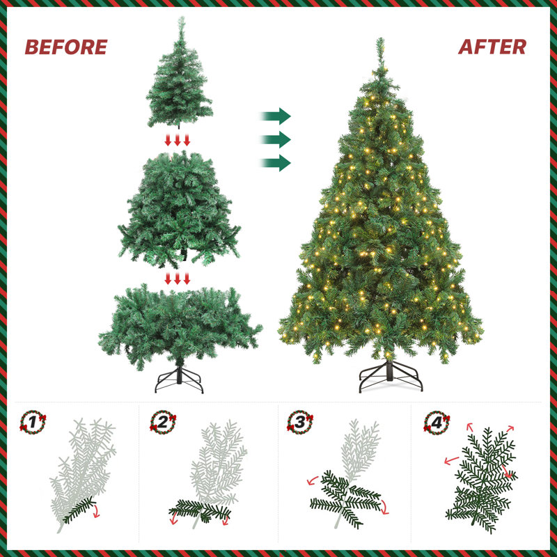 Christmas Tree with Pre-Lit Warm White LED Light, Artificial Lighted Christmas Tree for Party, 7'