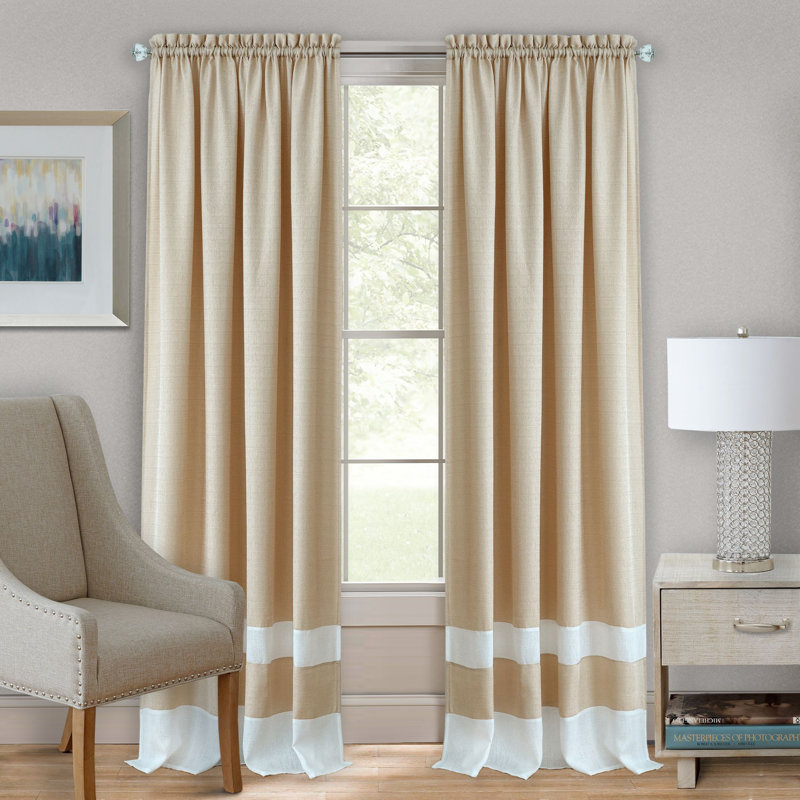 Lender Semi Sheer Curtain Single Panel, 52"W x 84"L, Tan/White