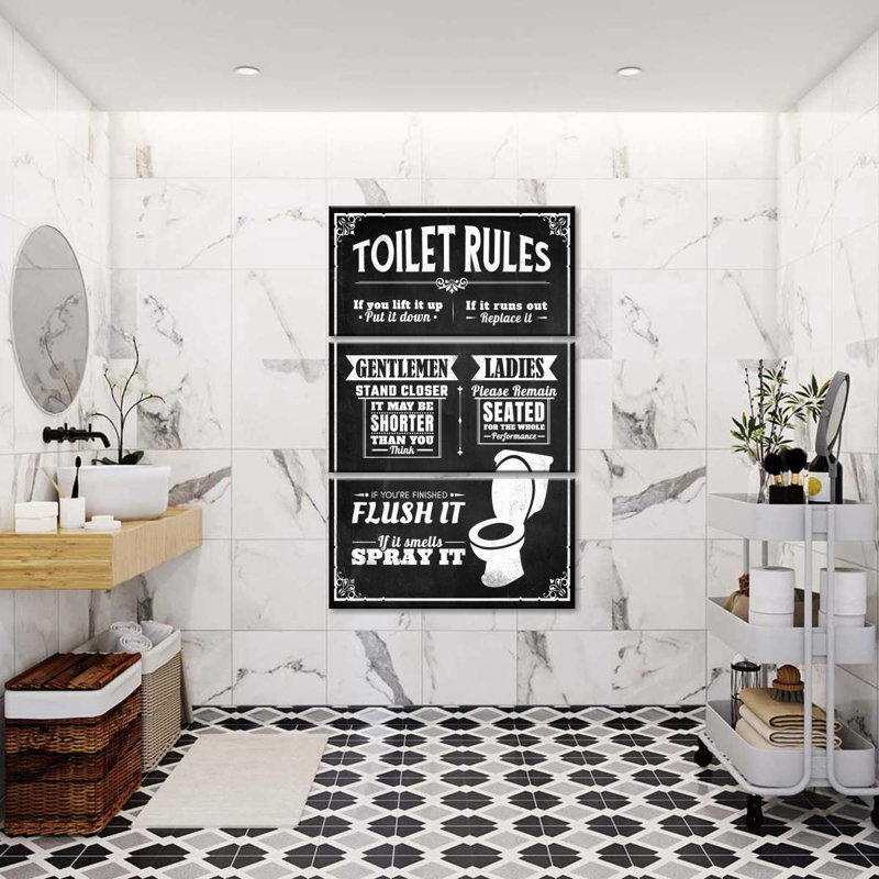 Ensemble 3 pièces d'humour et de citations de salle de bain, H 65 po x l 42 po x P 1,25 po