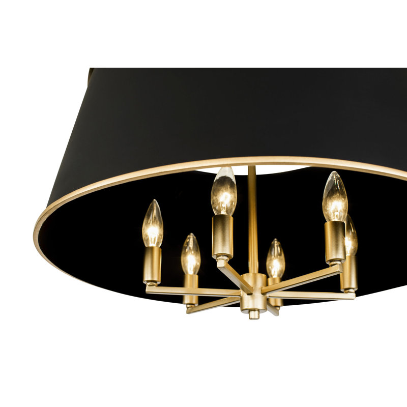 Luminaire suspendu 6 lumières Coco, Noir mat / or français, Noir mat