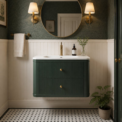Pre-Assembled Floating Green Bathroom Vanity with Acrylic Sink and Solid Wood Frame