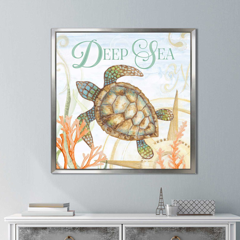 «Deep Sea», reproduction de peinture à l'aquarelle, H 21,5 po x l 21,5 po x P 2 po, Cadre flottant argent