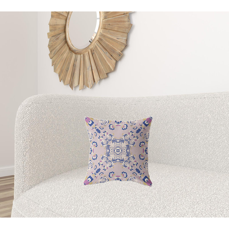 Coussin décoratif à motif floral 16 po x 16 po, Floral mauve / bleu