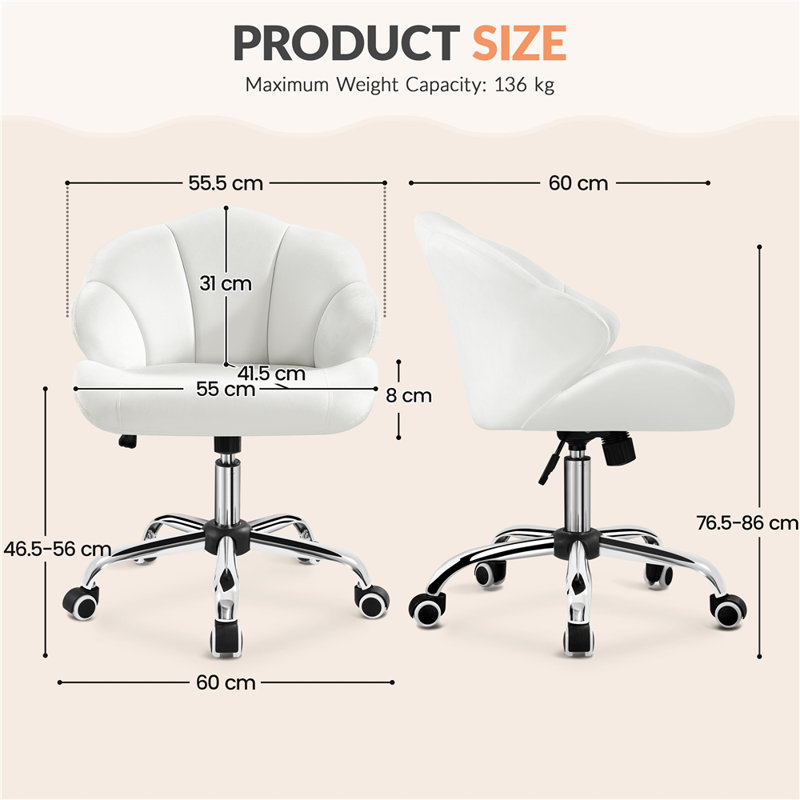 Desk Chair, Velvet White