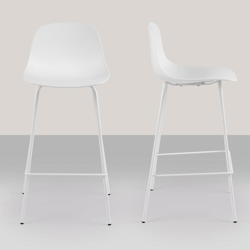 Tabouret de comptoir en polyuréthane à dossier bas H 26 po Botyo, Blanc, 2