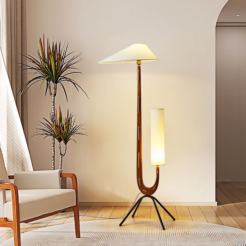 Blanc + brun noisette + tissu noir + bois massif + lampes sur pied sans fer