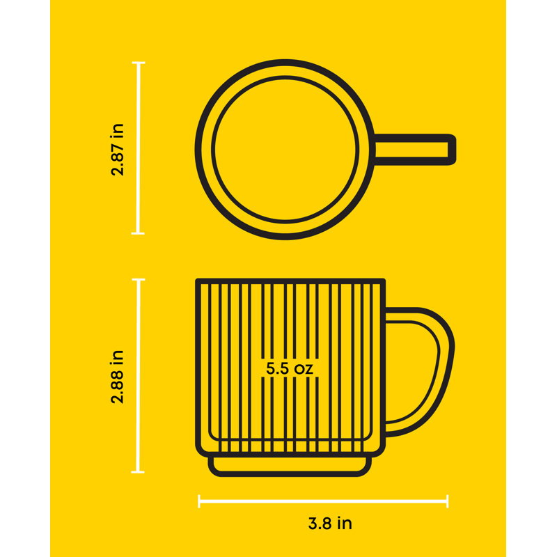 Tasses en verre cannelées empilables à double paroi avec poignée, 5,5 oz, ensemble de 2