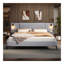 Chic Linen Upholstered Bed With Integrated Lights And Shelves, Grey, King-692579272-692579273