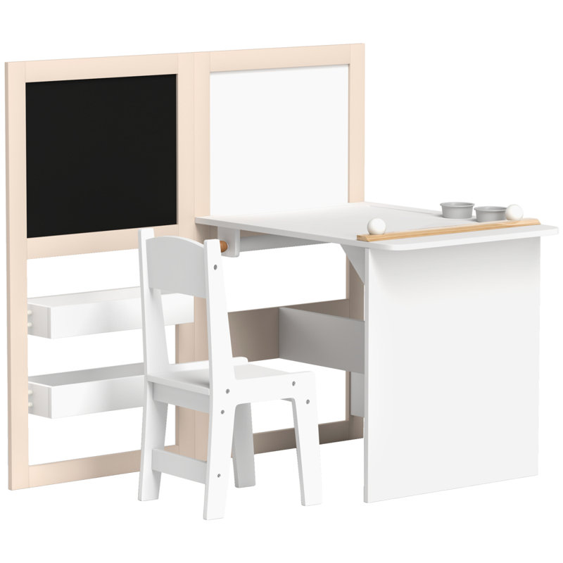 Ensemble de table et de chaises pour enfants, ensemble de table et de chaises pour enfants 3 en 1 avec tablettes de rangement, tableau noir pliable, tableau blanc et rouleau de papier, ensemble de table et de chaises pour tout-petits pendant 3 à 8 ans