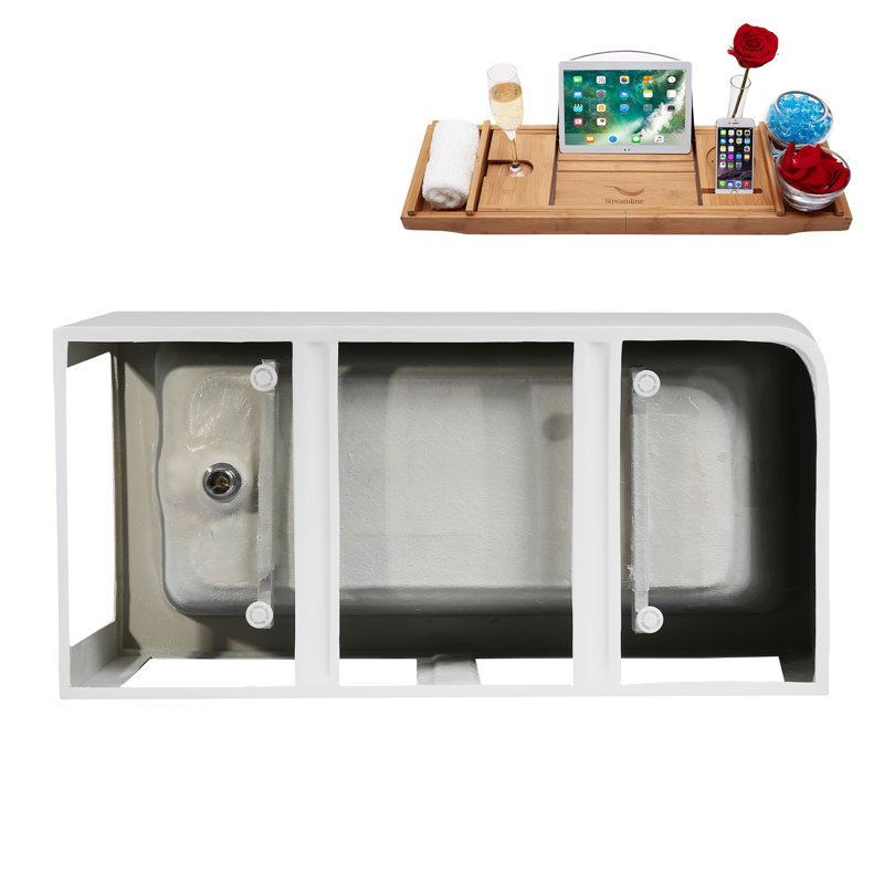 59" Streamline Soaking Freestanding Tub and Tray With Internal Drain, Matte Black
