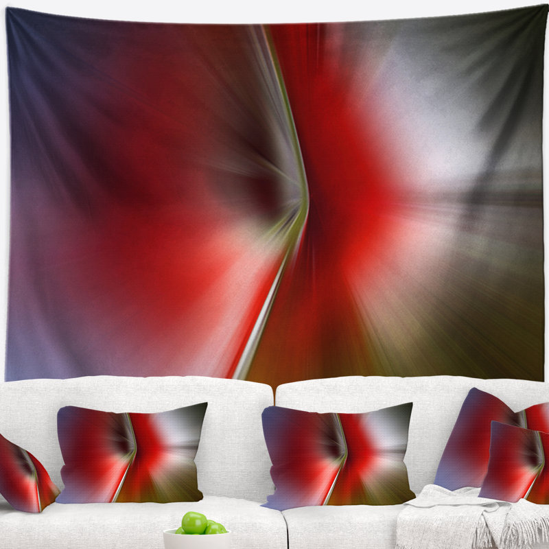Corwin, explosion abstraite de rouge sur tapisserie mauve, H 32 po x l 39 po