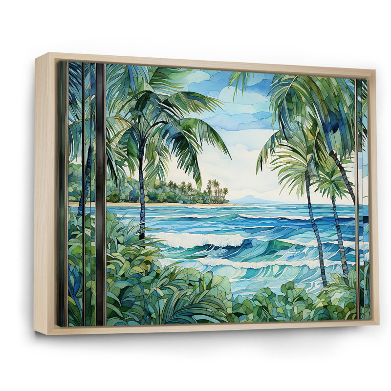 Tranquillité de plage tropicale - art mural côtier, Cadre flottant brun, H 30 po x l 40 po x P 1,5 po