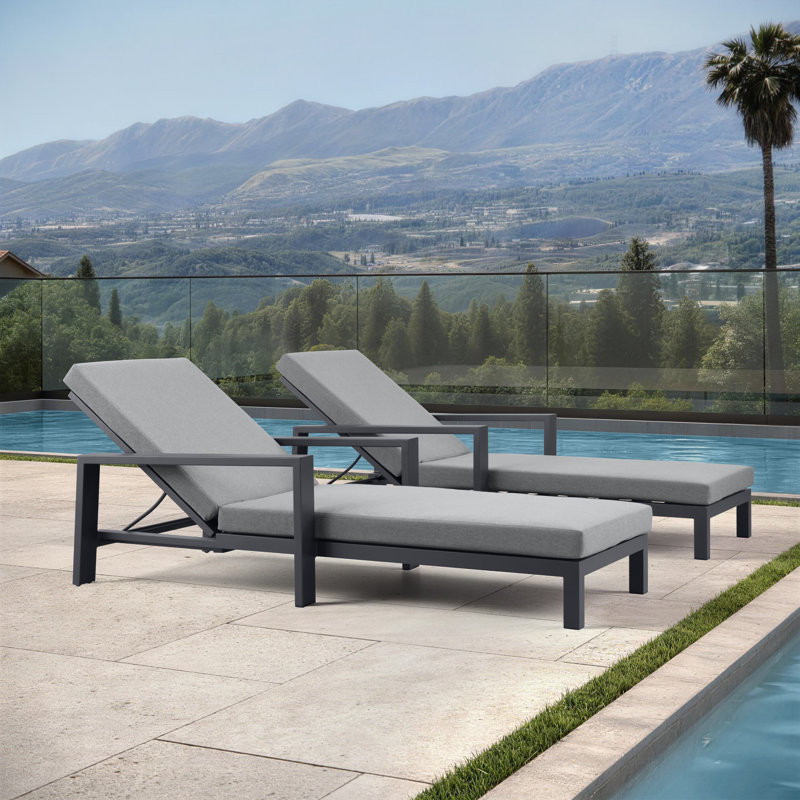 Hoyt 35'' Outdoor Metal Chaise Lounge, Flint Gray Cushion/Slate Black Frame