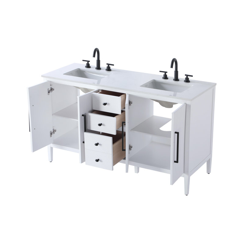 Meuble-lavabo double 60 po, Blanc