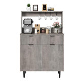 Fluted Sideboard Buffet Cabinet With Storage, Modern Coffee Bar Cabinet With 2 Drawers & Adjustable Shelves