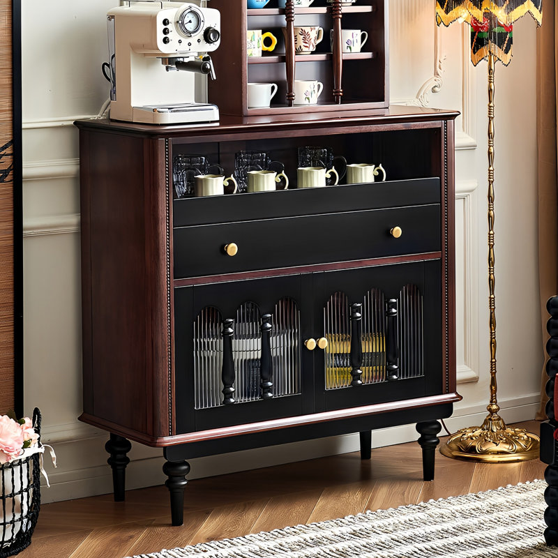 Buffet de rangement style crème français, Noir / Noyer