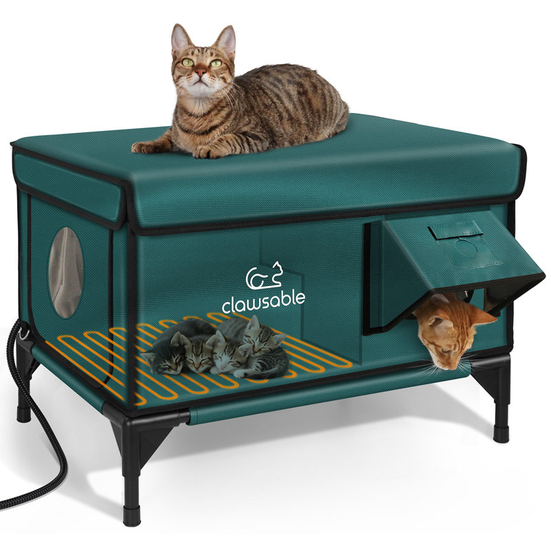 Clawsable Elevated Insulated Outdoor Cat House，Openable Top