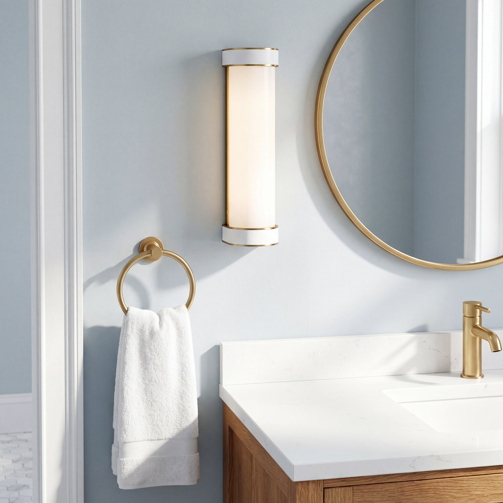 Moraine Single Alabaster Dimmable Vanity Light, Burnished Brass