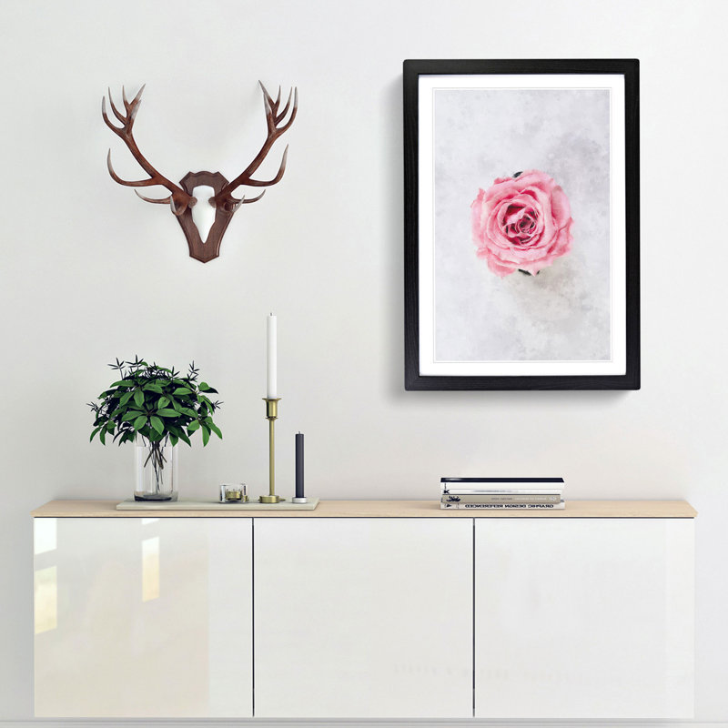 Lone Pink Rose - Framed Print, Black Framed, 33cm H x 24cm W x 2cm D