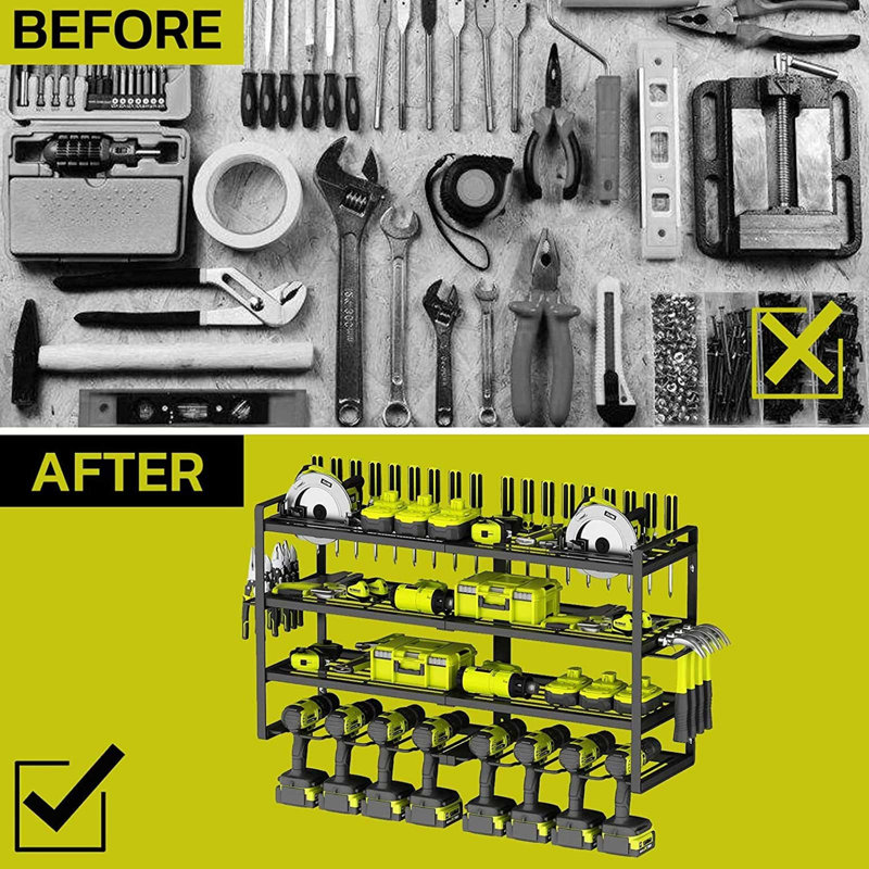 4 Layers 8 Slots Wall Mount Power Tool Organiser Rack
