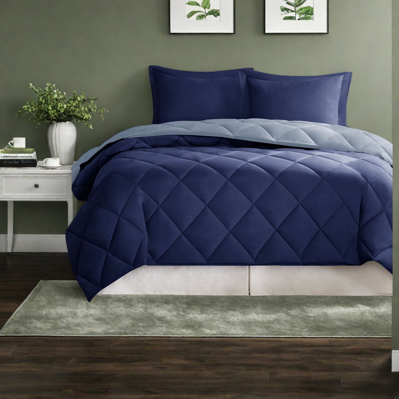 Ensembles de literie hypoallergéniques durables, édredon en polyester réversible de style bleu marine