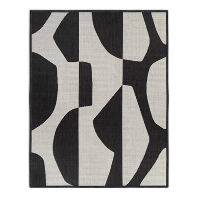 Emmie Abstract Machine Woven Polypropylene Indoor / Outdoor Use Area Rug in Black/White