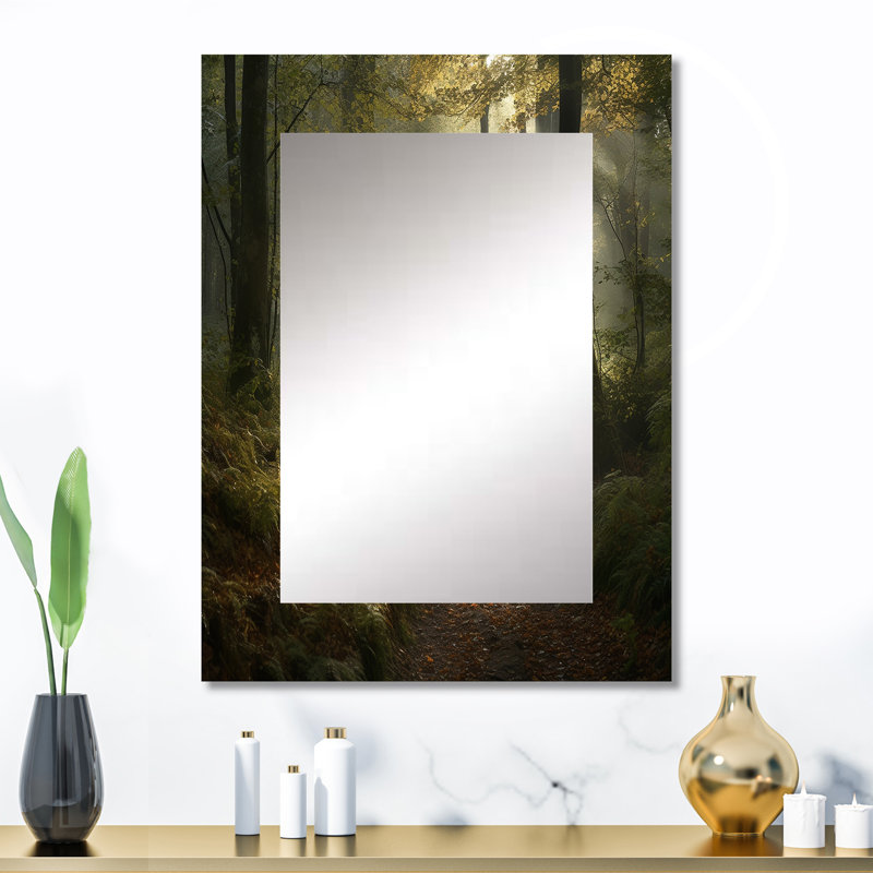 Misty Trail In The Woods I - Forest Decorative Mirror, Country Wall Mirror, Printed Metal Art, 32" x 24"