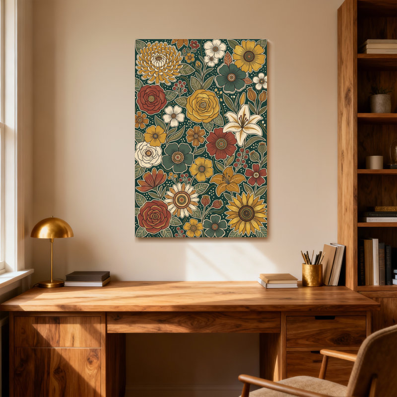Motif floral de plantes et de fleurs aux couleurs vives et aux feuilles, H 40 po x l 28 po