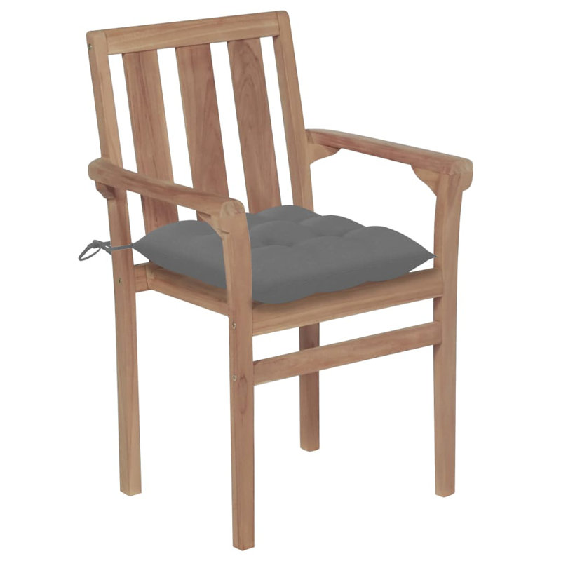 Chaise de patio en teck avec coussins Braxton-Rocco, gris