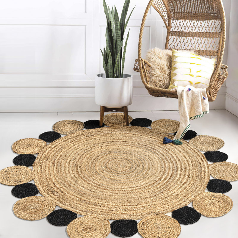 Tapis naturel / noir Adwin, Rond 5 pi 1 po