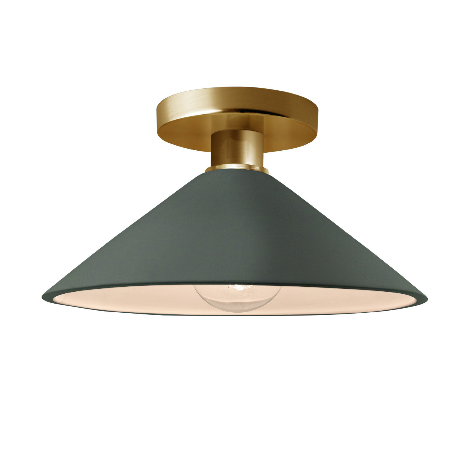 Single Light Ceramic Semi Flush Mount, Pewter Green, Polished Brass, LED (Integrated)