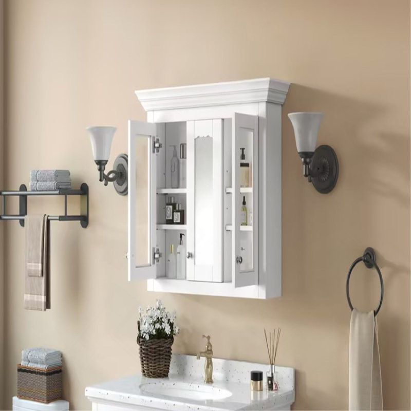 Armoire à pharmacie de 35 po avec miroir, 5 tablettes fermées et réglables, armoire de rangement murale avec portes en verre