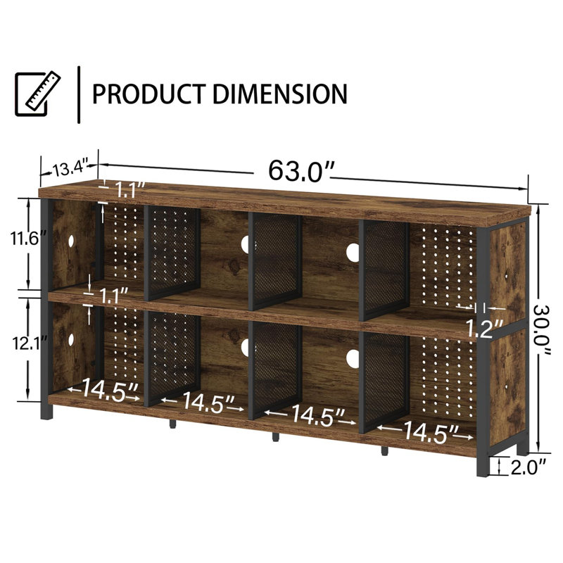 76cm H x 160cm W Metal Cube Bookcase, Rustic Brown