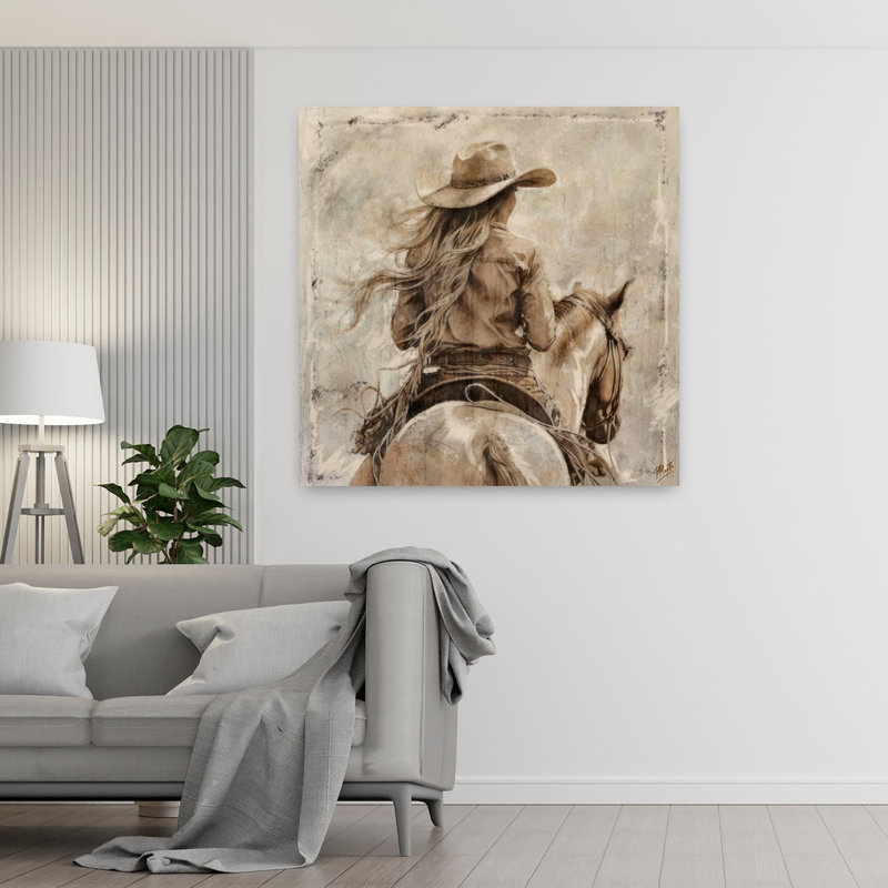 Cowgirl II, art cheval contemporain, H 48 po x l 48 po