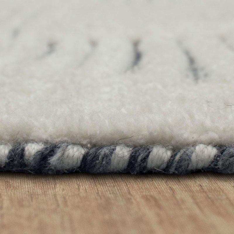Handmade Black and White Geometric Synthetic 9' x 12' Area Rug