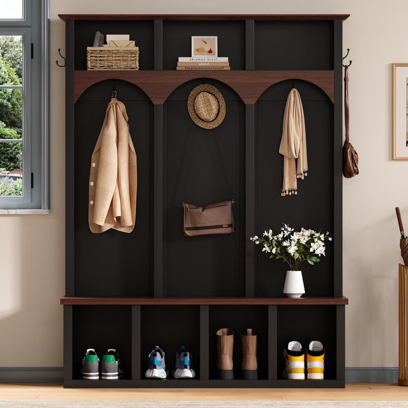 Hall Tree 57.92" Wide With Bench And Shoe Storage, Black