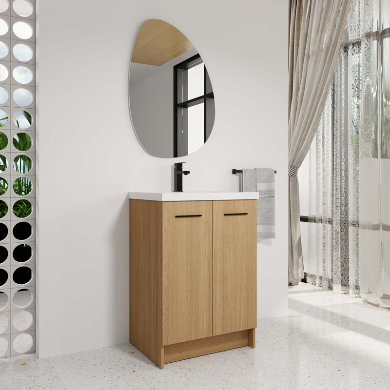 Meuble-lavabo autoportant élégant avec lavabo en résine intégré et double rangement