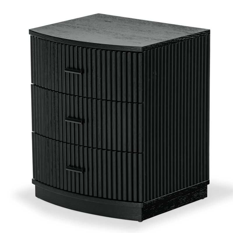 Dorchester 3 Drawer Reeded Nightstand, Black