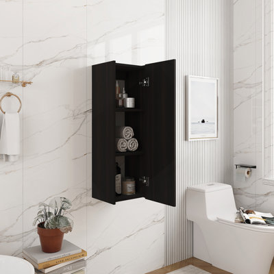 12 Inch Small Wall Mounted Side Cabinet, Soft Closing Door, Suitable For Small Bathroom,Study, Storage Room, Dark Oak