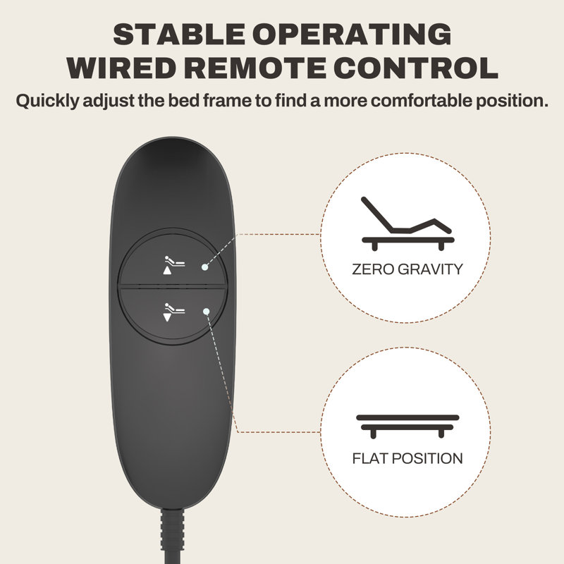 Boltz Adjustable Bed Frame with Head & Foot Lift & Corded Remote Control, Queen