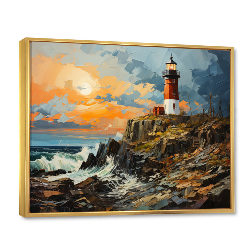 «Dots Lighthouses Guiding III», reproduction d'art sur toile, H 30 po x l 40 po x P 1,5 po, Cadre flottant doré