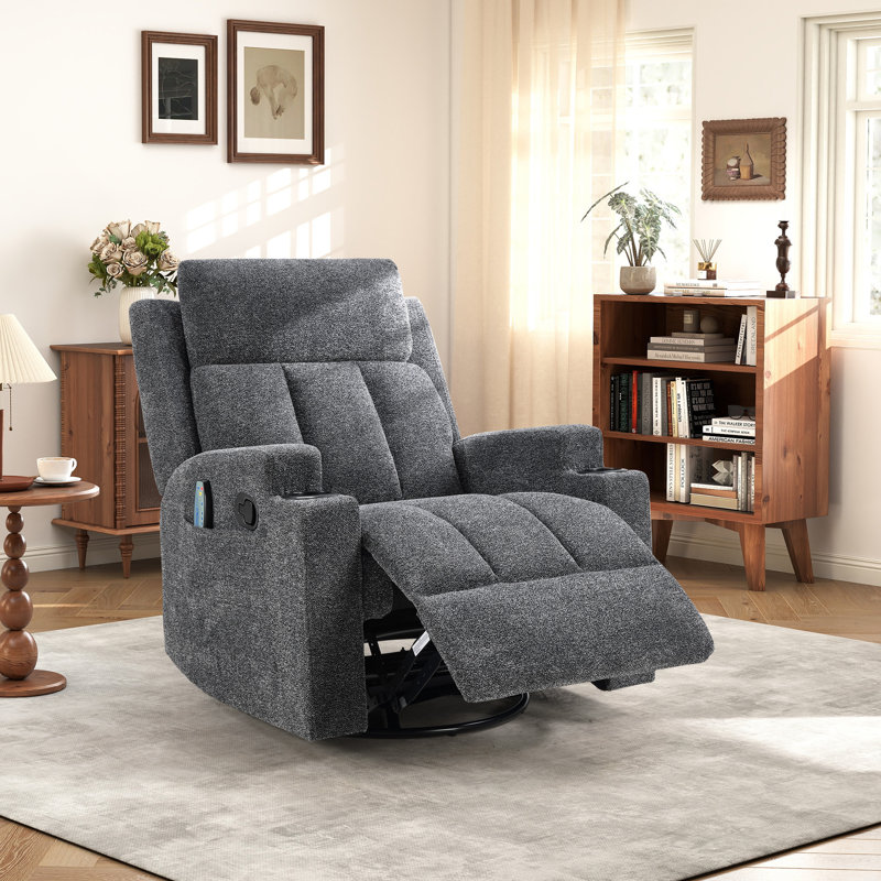 Fauteuil inclinable et oscillant pivotant de 33 po de largeur avec porte-gobelets et porte-gobelets, Gris foncé