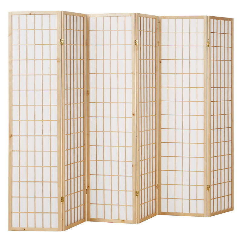 Room Divider Sawtelle Screen Partition Shoji Room Divider Wood, 6 panels, White/Natural Wood