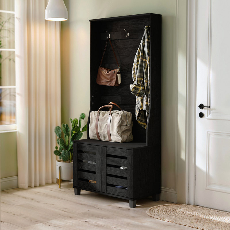 Lismore Hall Tree 31.3'' Wide with Bench and Shoe Storage, Black