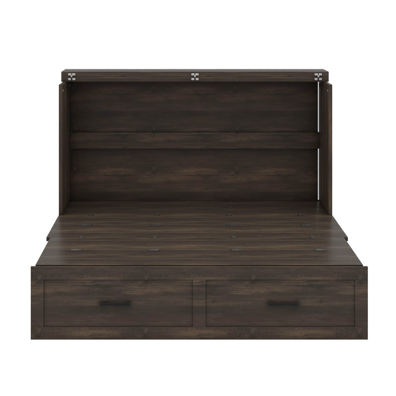 Armoire lit escamotable avec tiroir de rangement et station de charge Murphy, Gris rustique, Grand